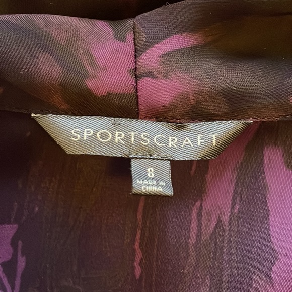 💜SPORTSCRAFT Sz8 motley purple 3/4 sleeve top w neck tie detailing - Picture 9 of 10